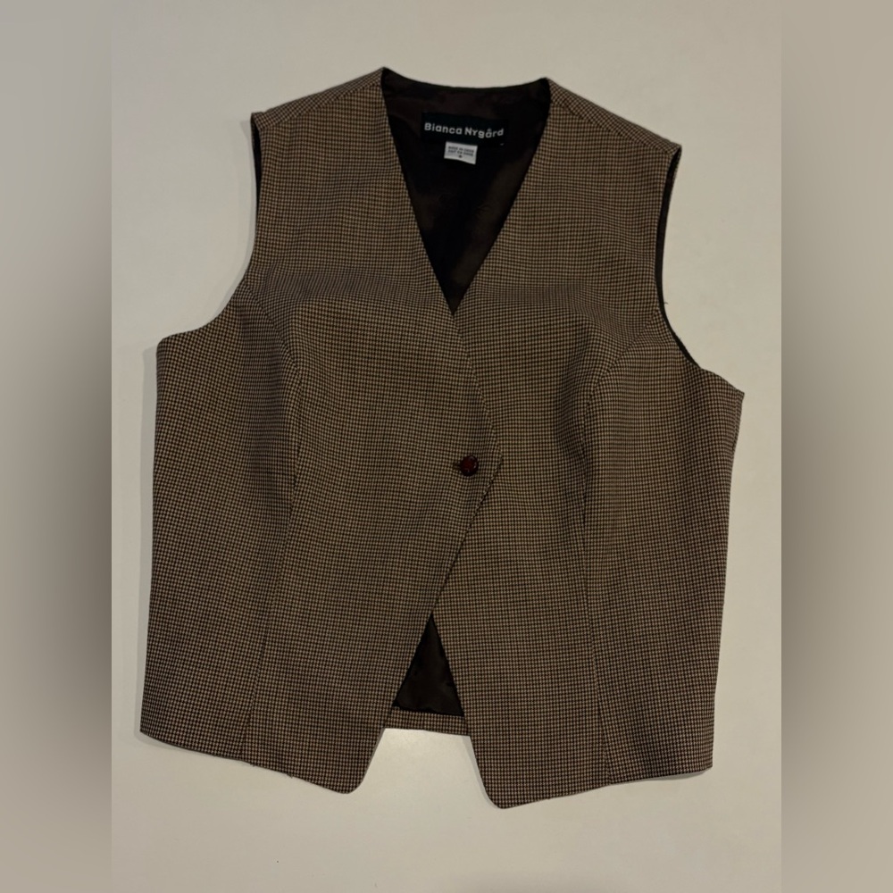 Brown Wool Houndstooth Vest | Size 8 | Tailored